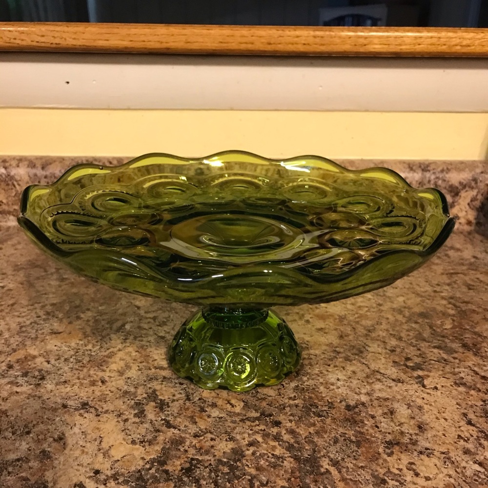 Vintage LE Smith Green Moon /Stars Cake Pedestal